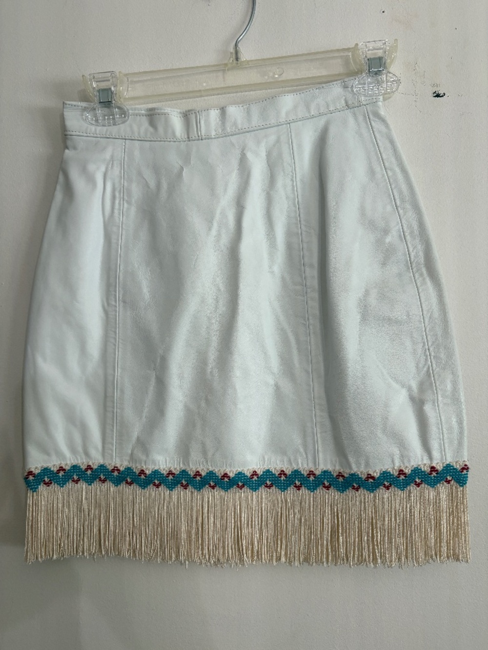 1980s S&U Leather Fashions New York White Leather Western Mini Skirt - New Cond.